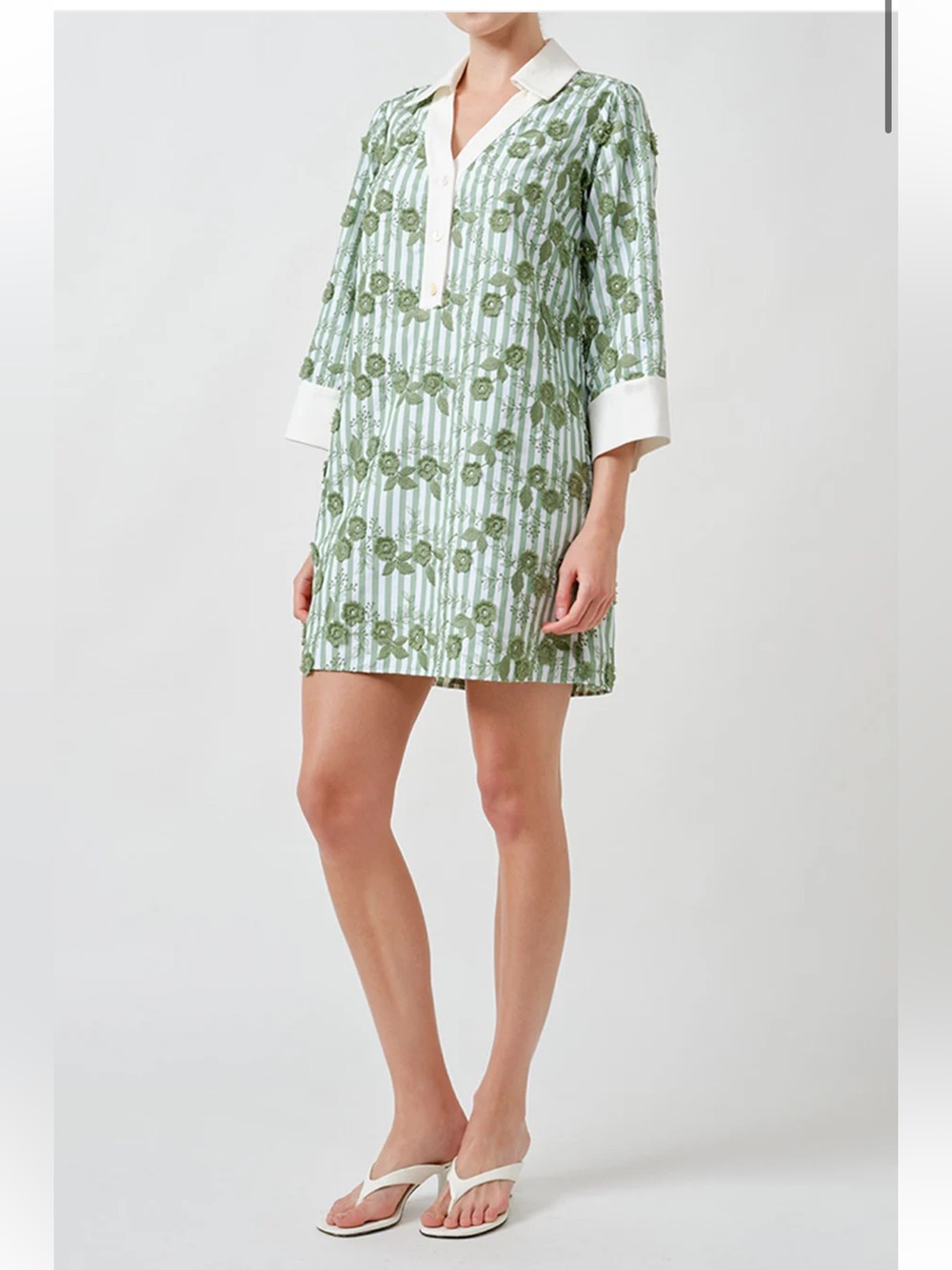 Maude Club CeCe Tunic Dress 3D Flowers Green Stripes Small NWT $152 Preppy Vacay - Picture 4 of 9